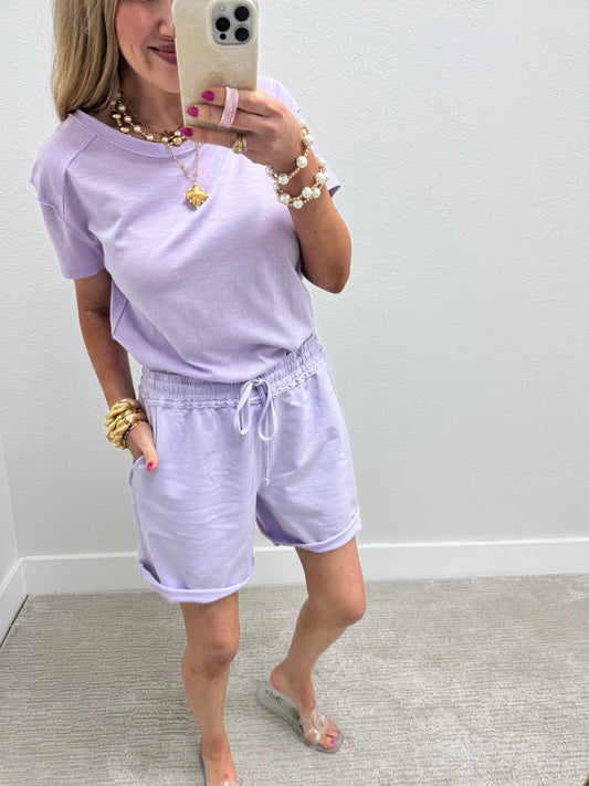 Lavender Boyfriend Short Two Piece Set