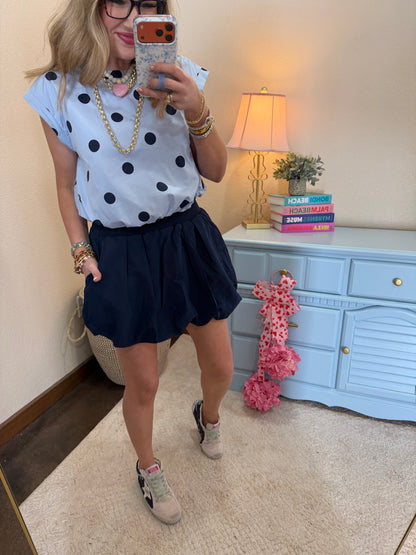 Navy Waist Rib Band Bubble Skort