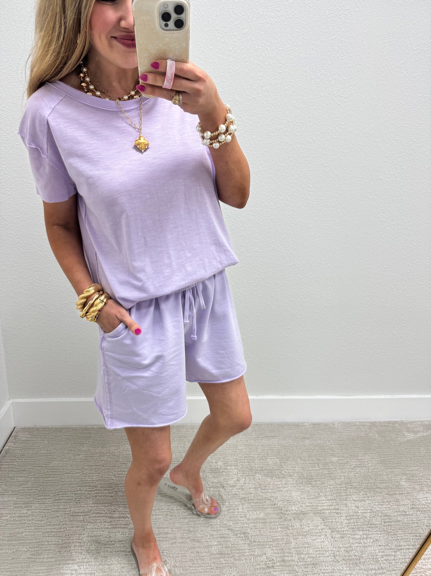 Lavender Boyfriend Short Two Piece Set