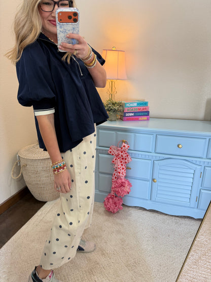 Navy High Low Collar Top