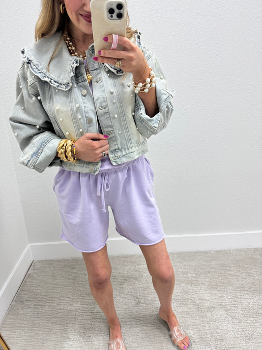 Denim Collared Pearl Jacket