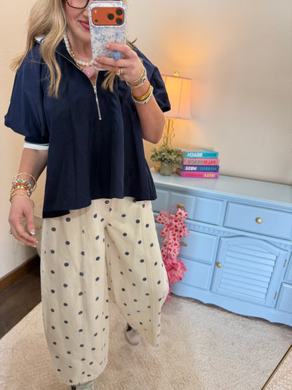 Navy High Low Collar Top