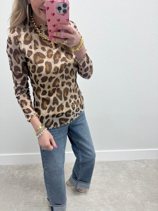 Leopard Mesh Print Long Sleeve
