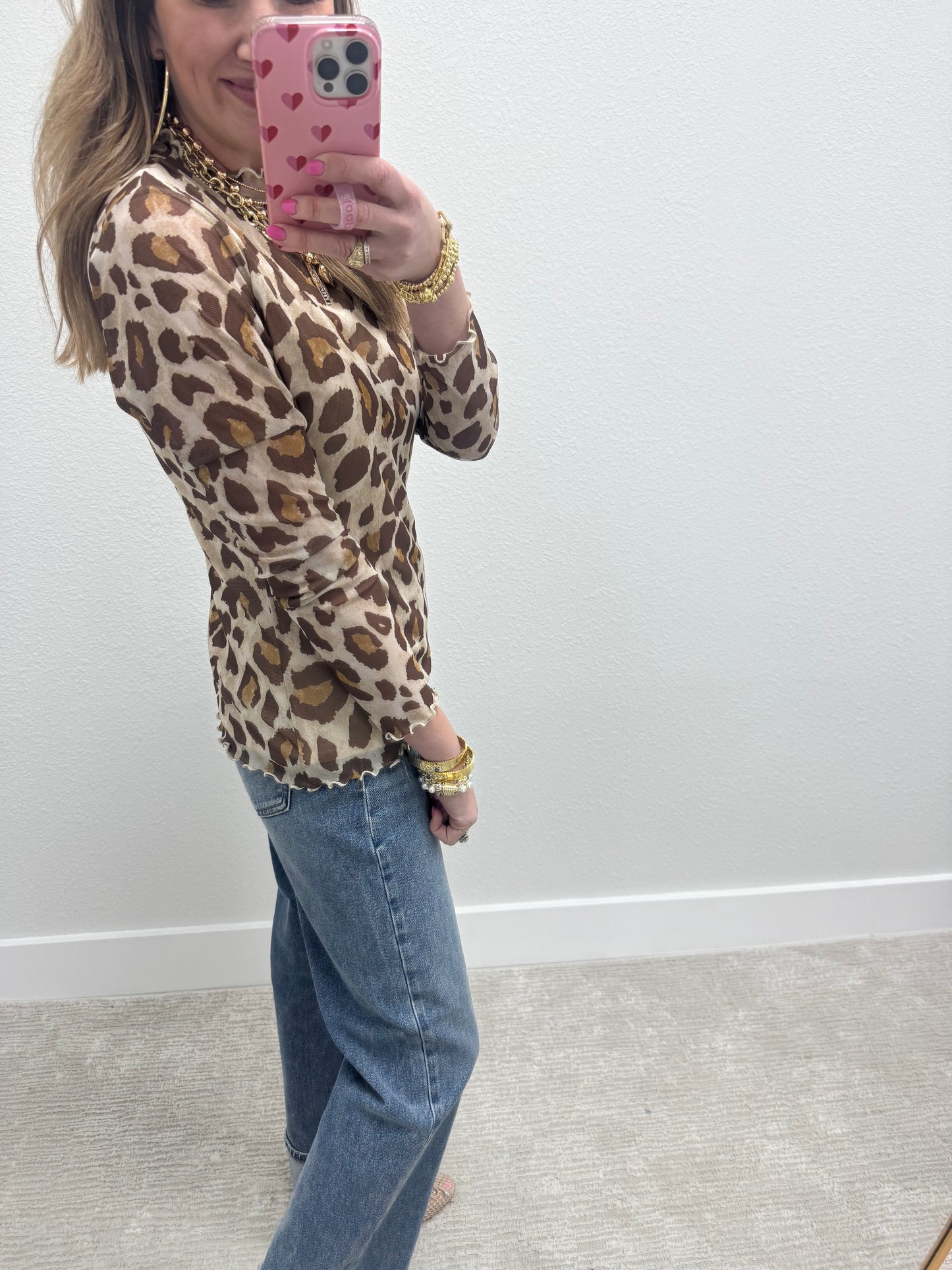 Leopard Mesh Print Long Sleeve