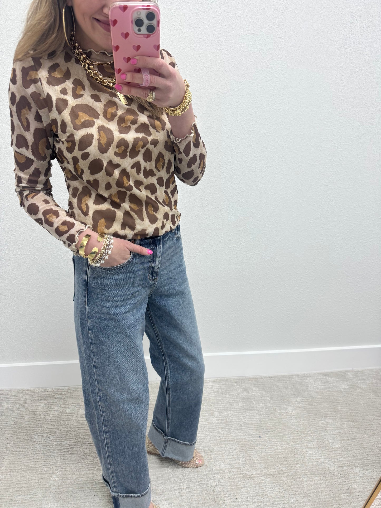 Leopard Mesh Print Long Sleeve