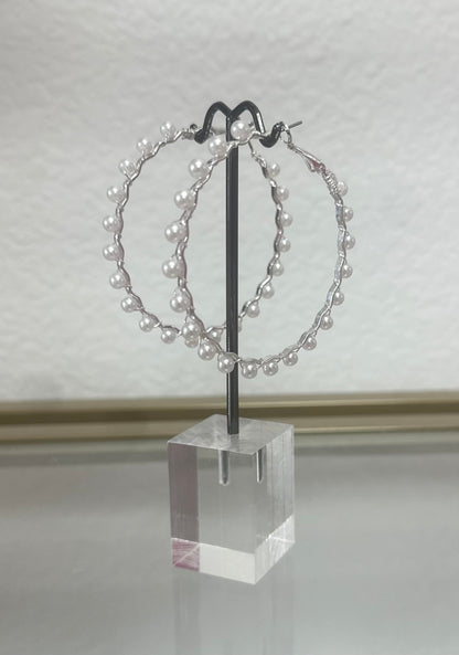 Pearl Twisted Hoops (Silver and Gold)