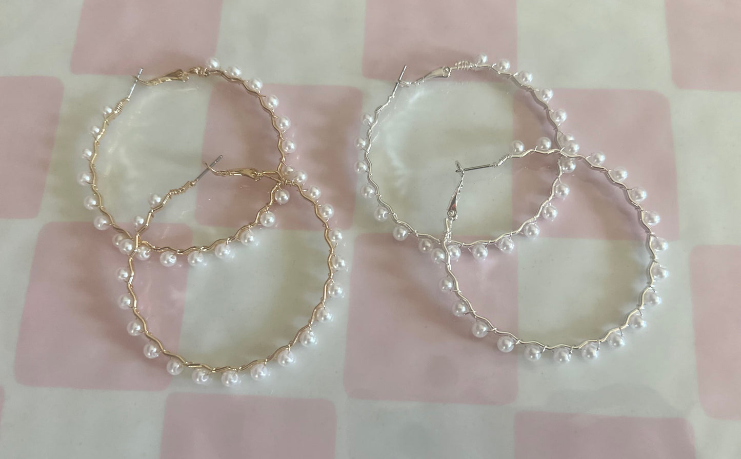 Pearl Twisted Hoops (Silver and Gold)