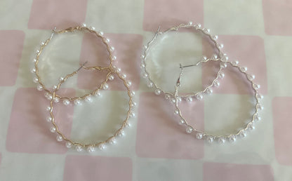 Pearl Twisted Hoops (Silver and Gold)