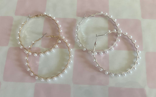 Pearl Twisted Hoops (Silver and Gold)