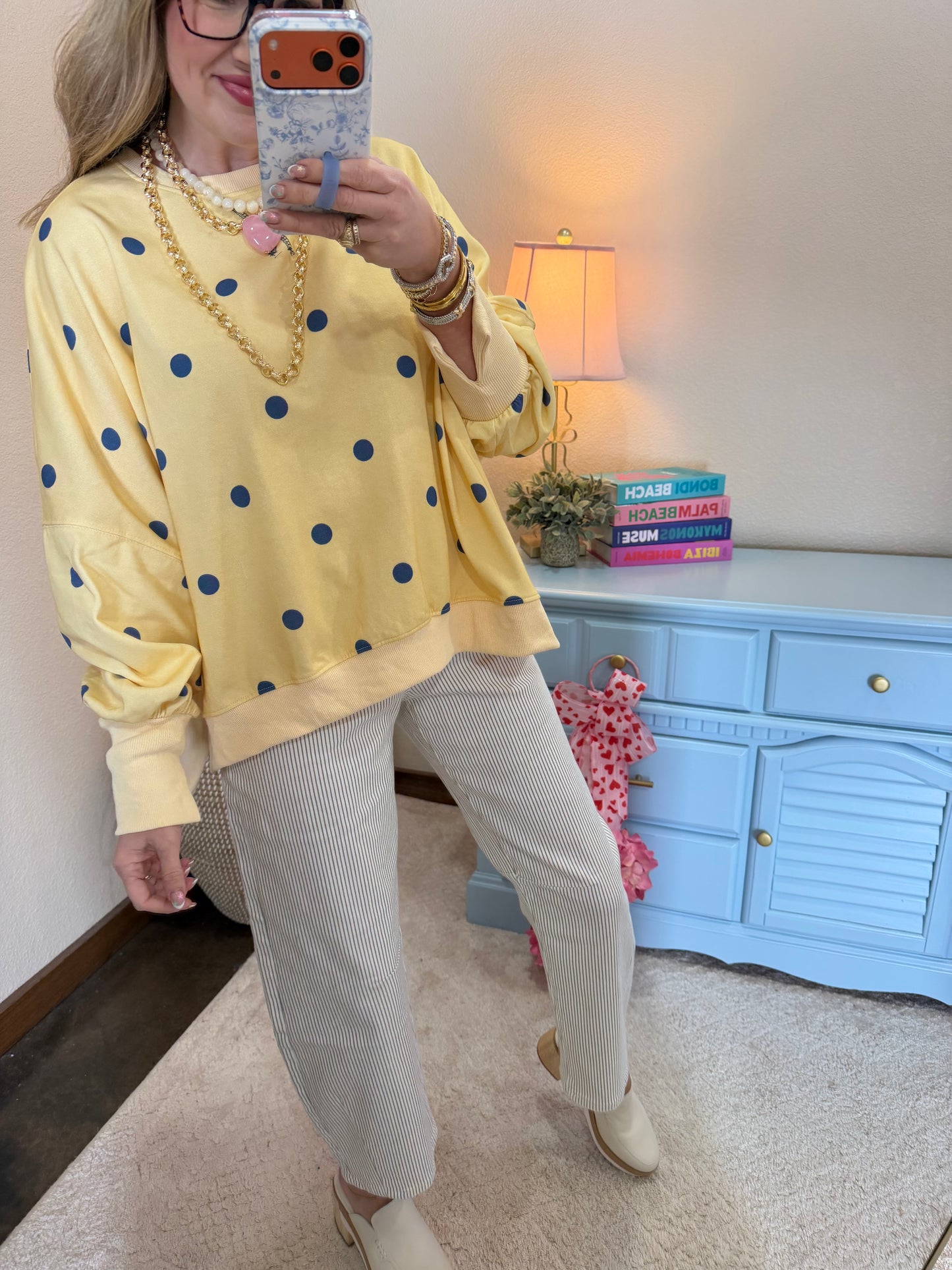Light Yellow & Blue Polka Dot Pullover