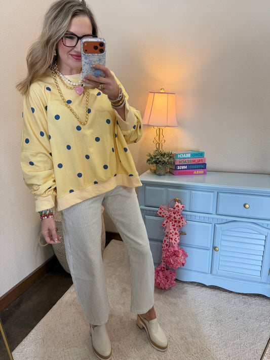 Light Yellow & Blue Polka Dot Pullover