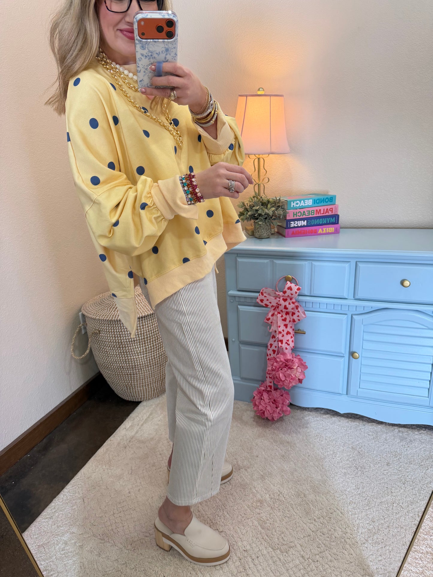 Light Yellow & Blue Polka Dot Pullover