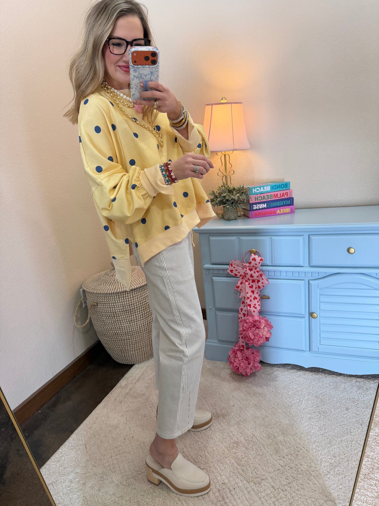 Light Yellow & Blue Polka Dot Pullover