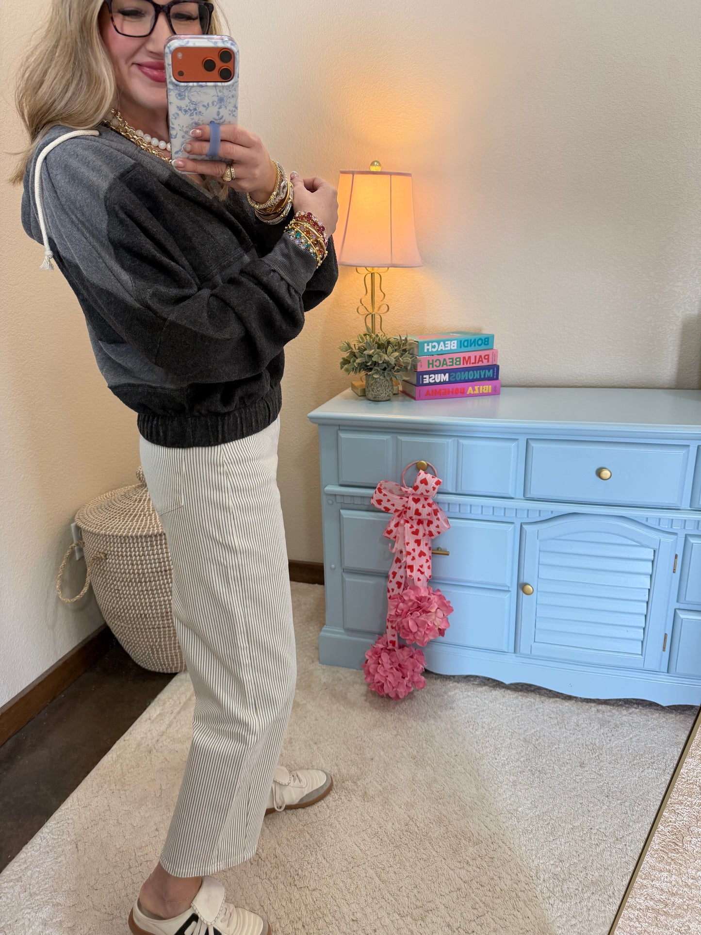 Charcoal Contrasting Elastic Waist Stitch Detail Hoodie