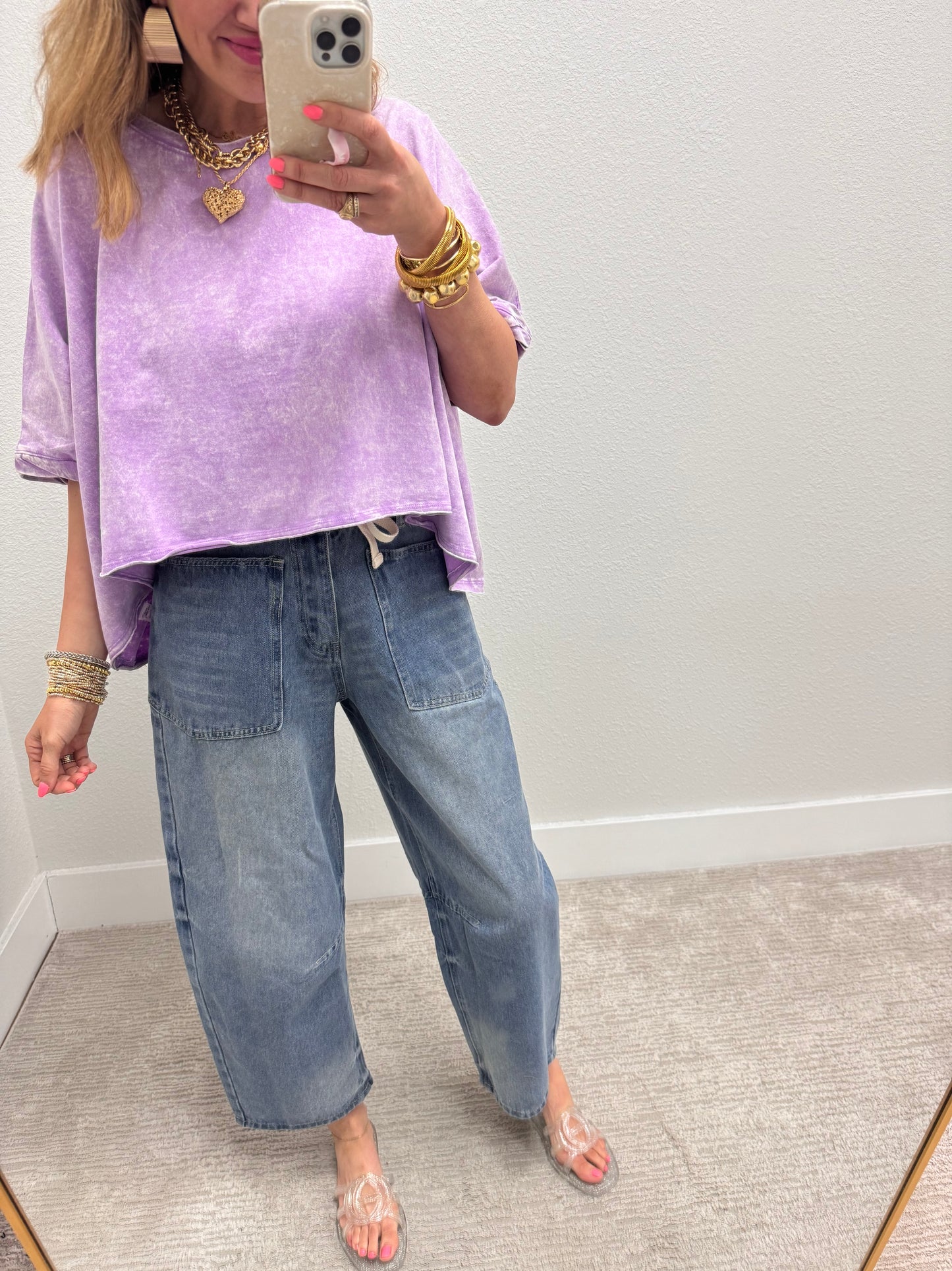 Light Wash Drawstring Barrel Jeans