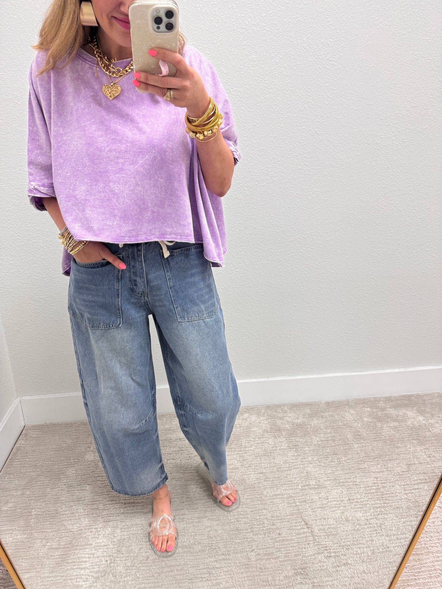 Light Wash Drawstring Barrel Jeans