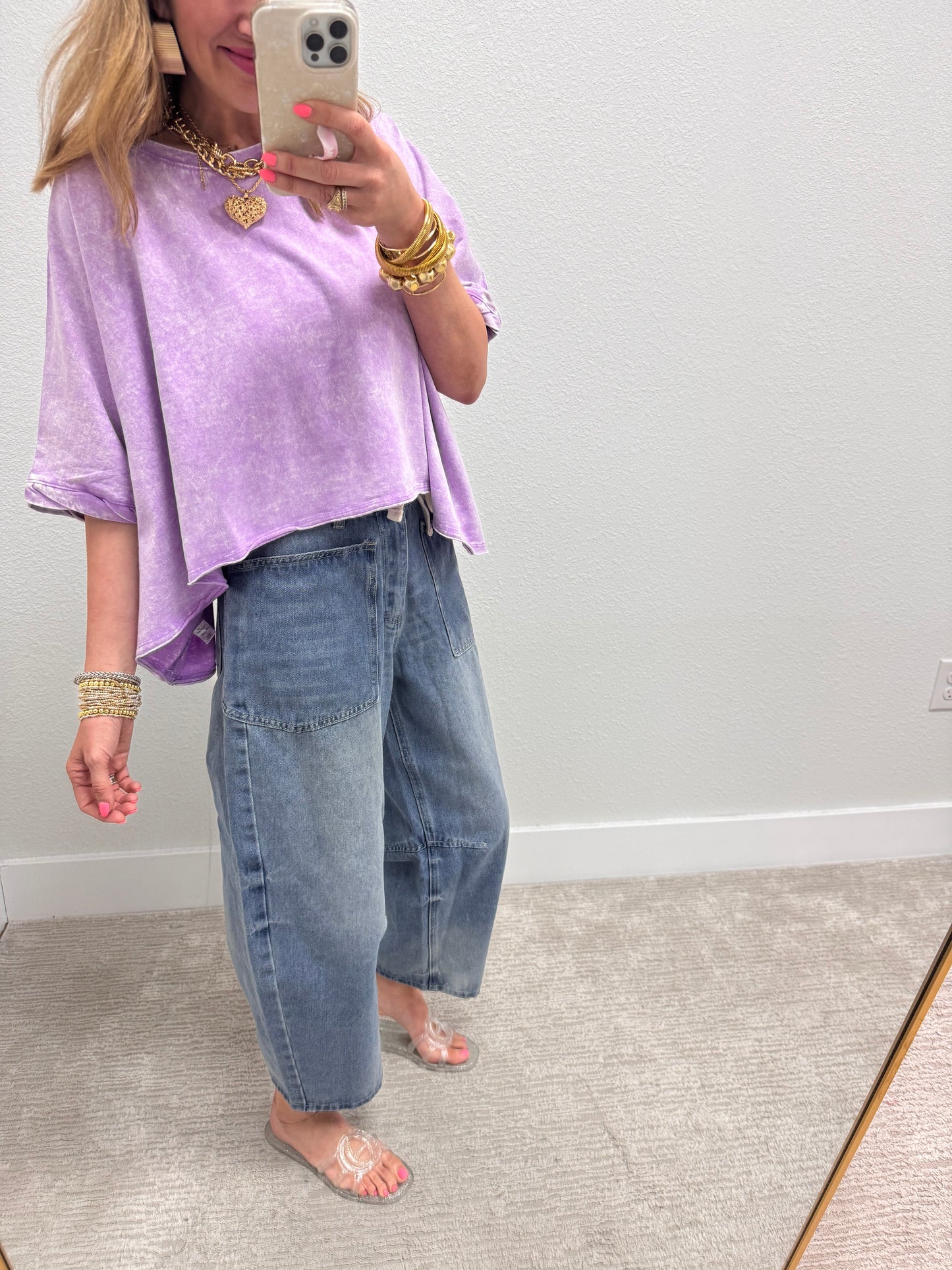 Light Wash Drawstring Barrel Jeans