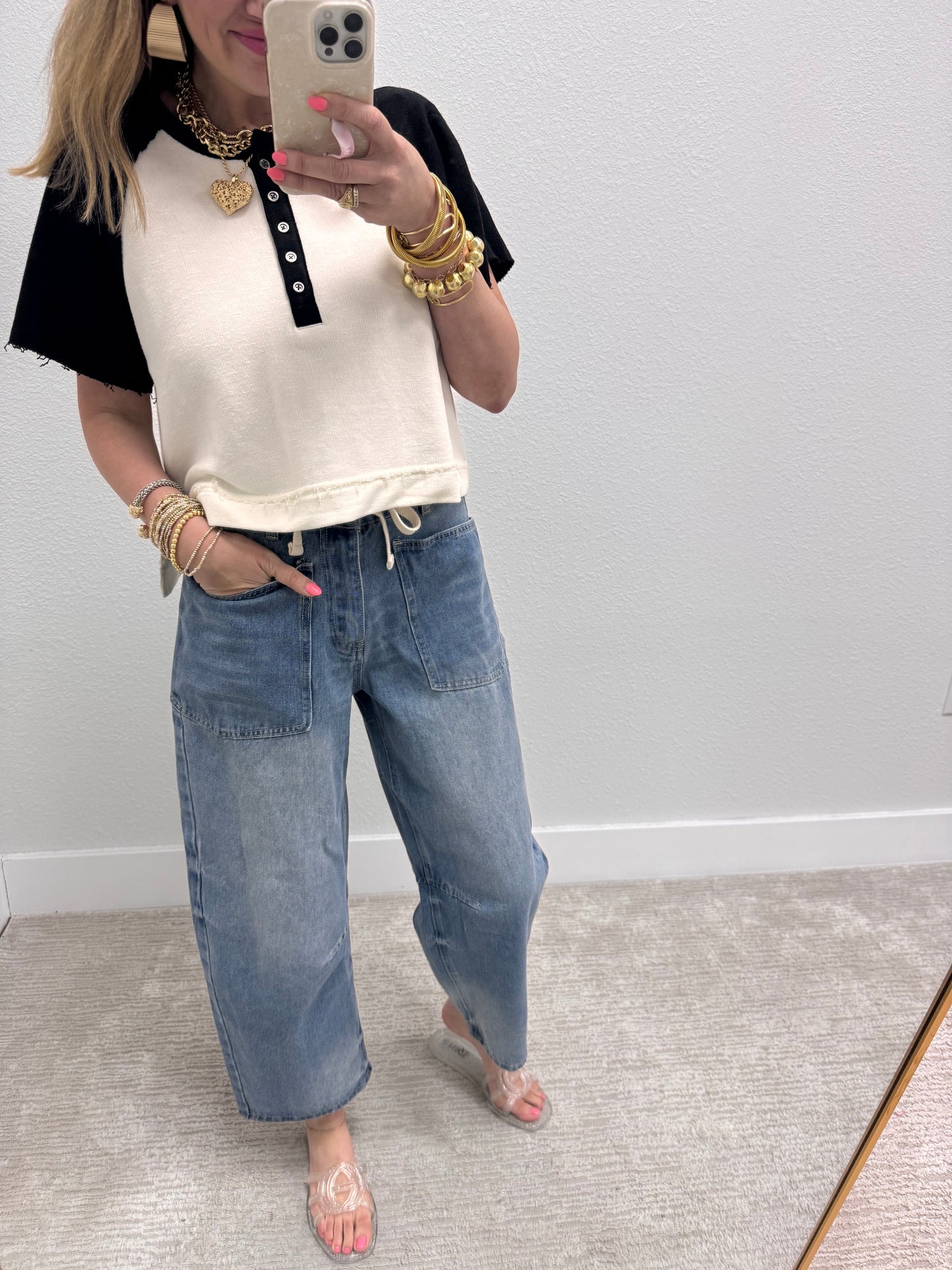 Light Wash Drawstring Barrel Jeans