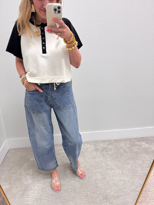 Light Wash Drawstring Barrel Jeans