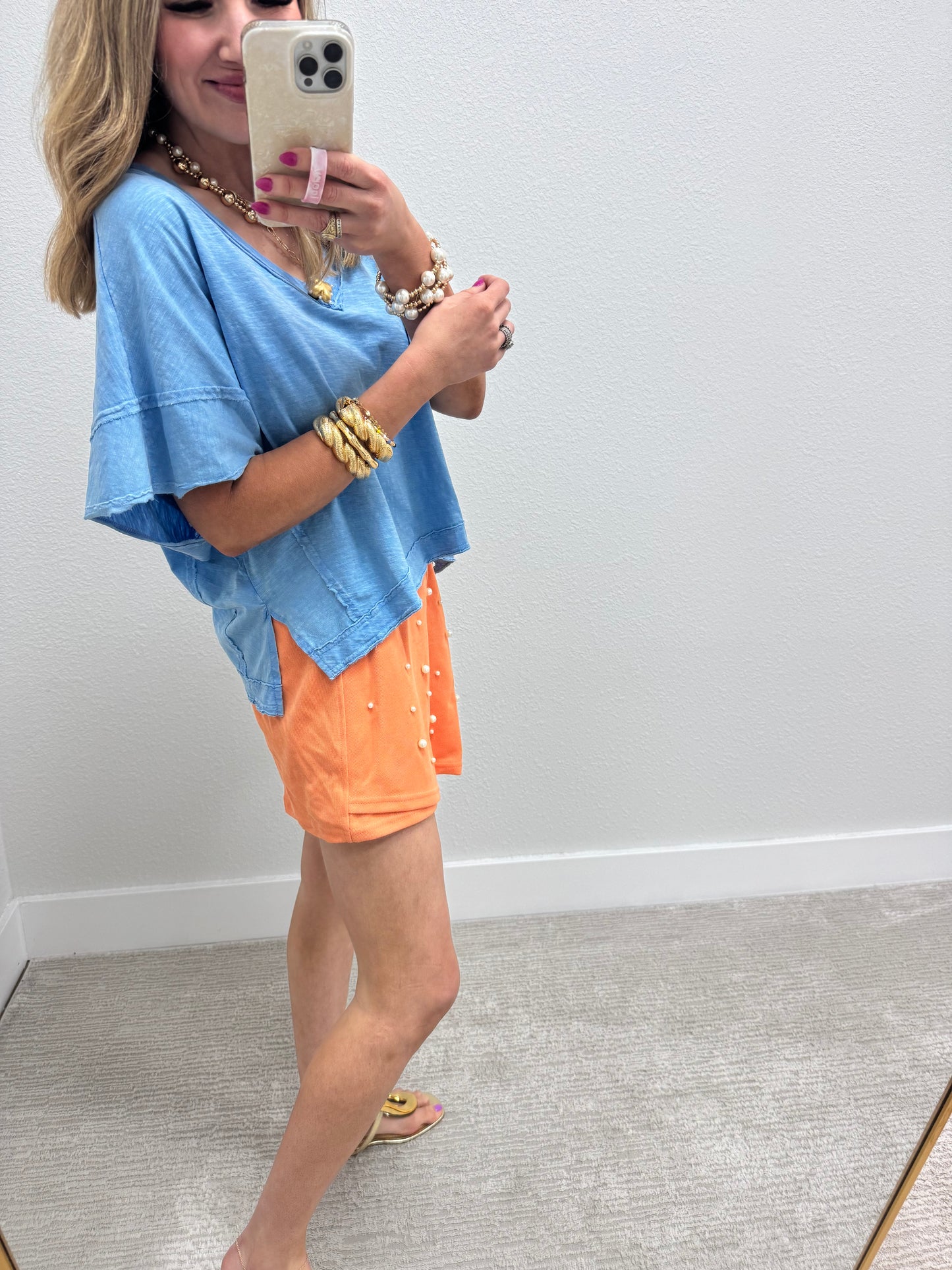 Dusty Blue Asymmetrical Cropped Top
