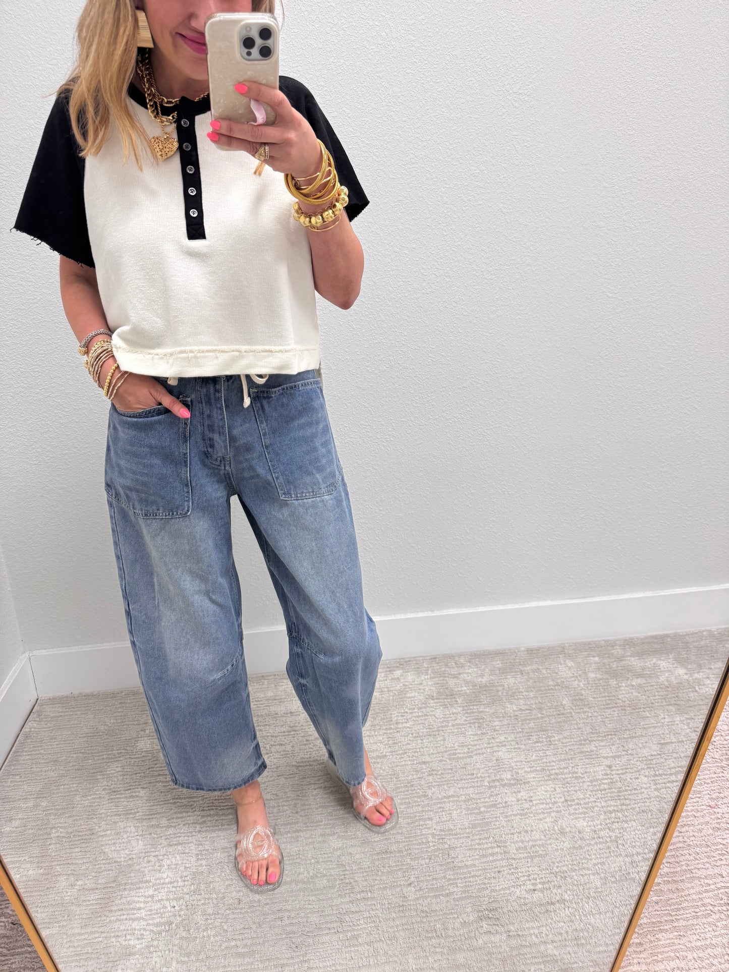 Light Wash Drawstring Barrel Jeans
