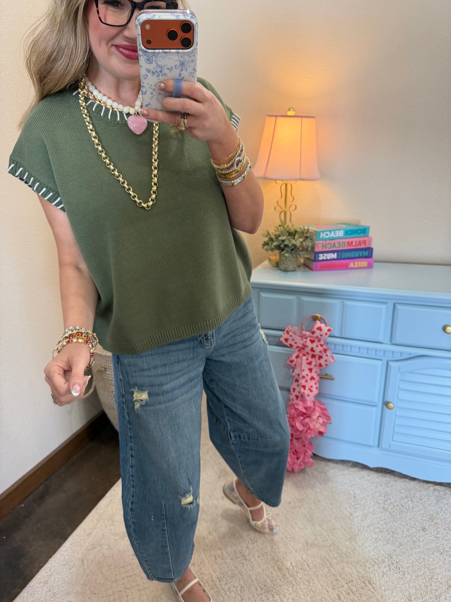 Olive Stitch Detailed Sweater Vest