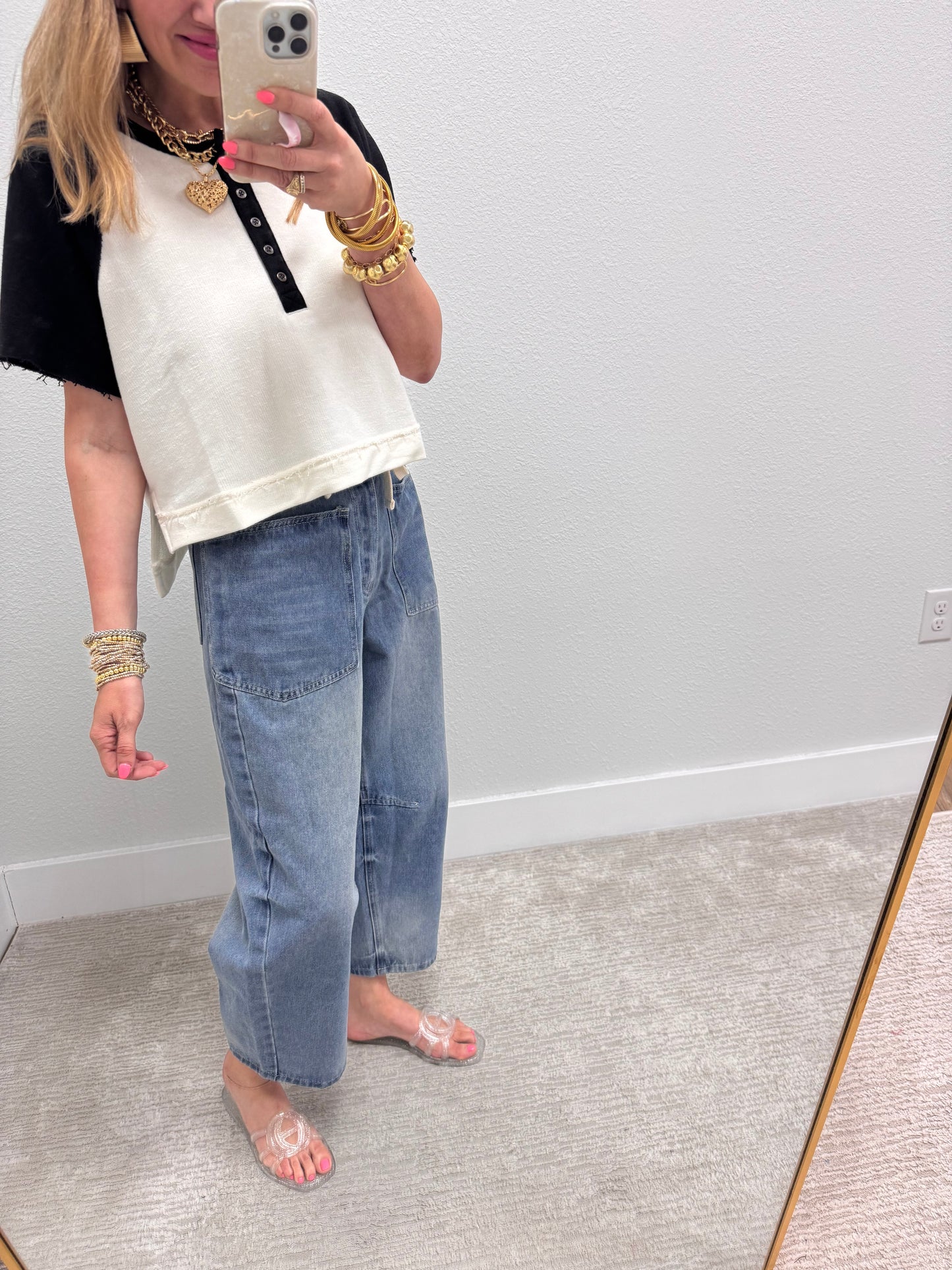 Light Wash Drawstring Barrel Jeans