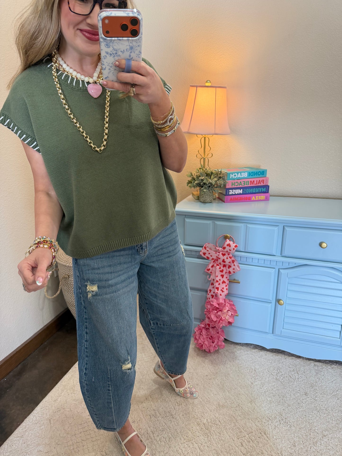 Olive Stitch Detailed Sweater Vest