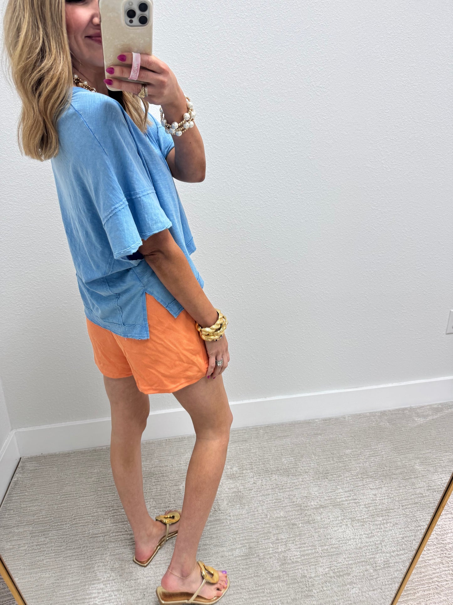 Dusty Blue Asymmetrical Cropped Top