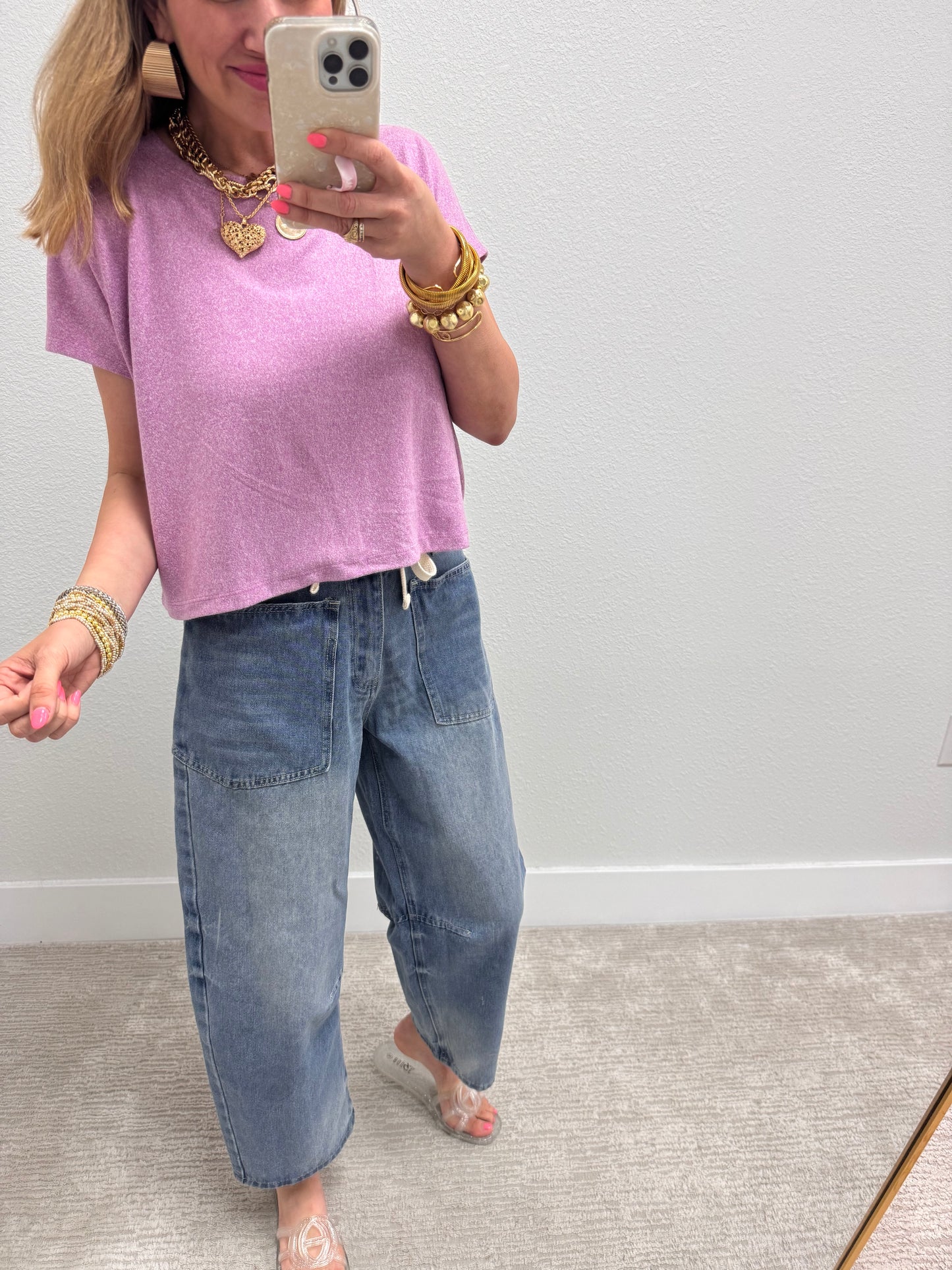 Light Wash Drawstring Barrel Jeans