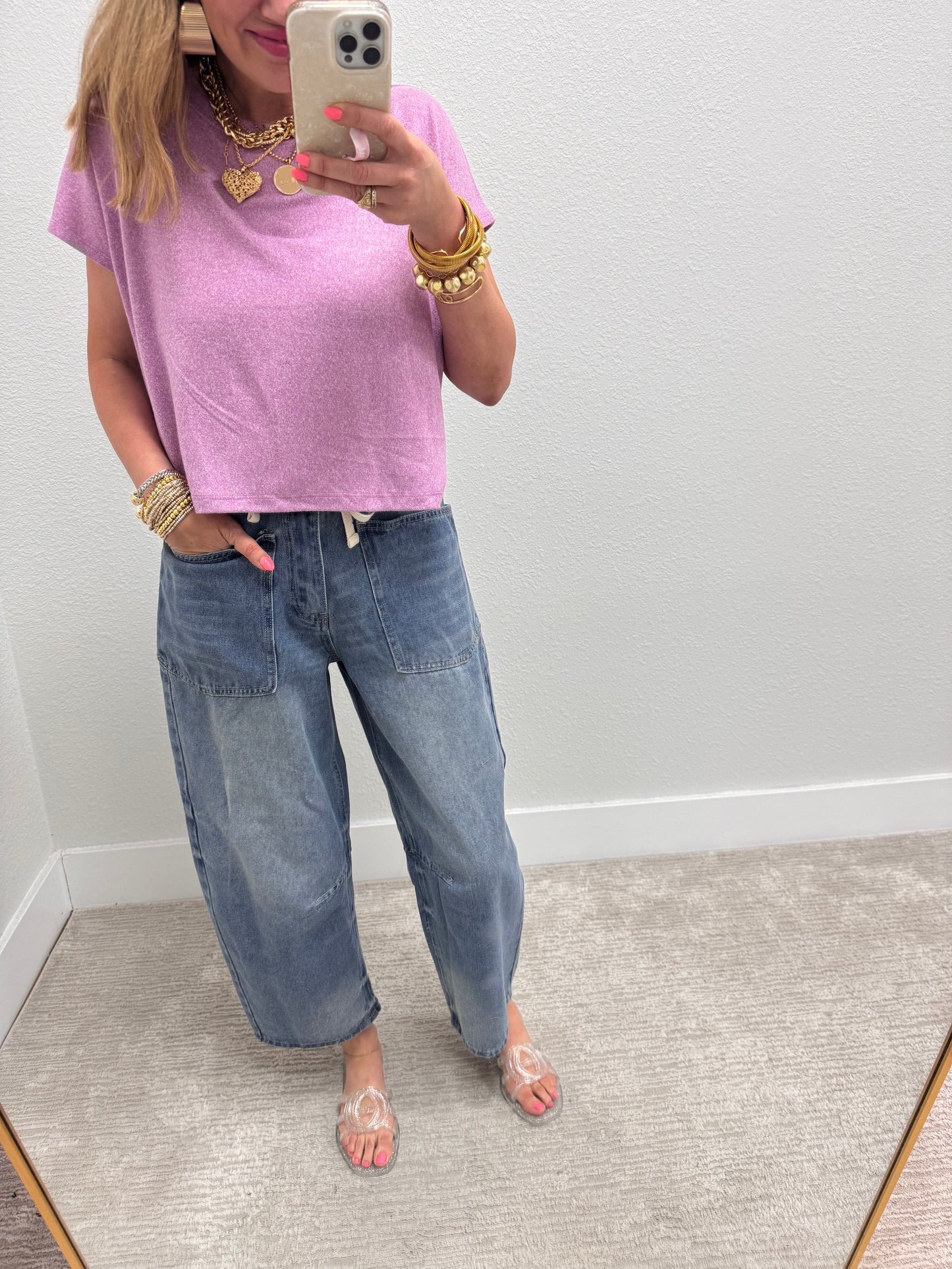 Light Wash Drawstring Barrel Jeans