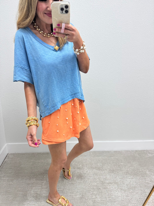 Dusty Blue Asymmetrical Cropped Top