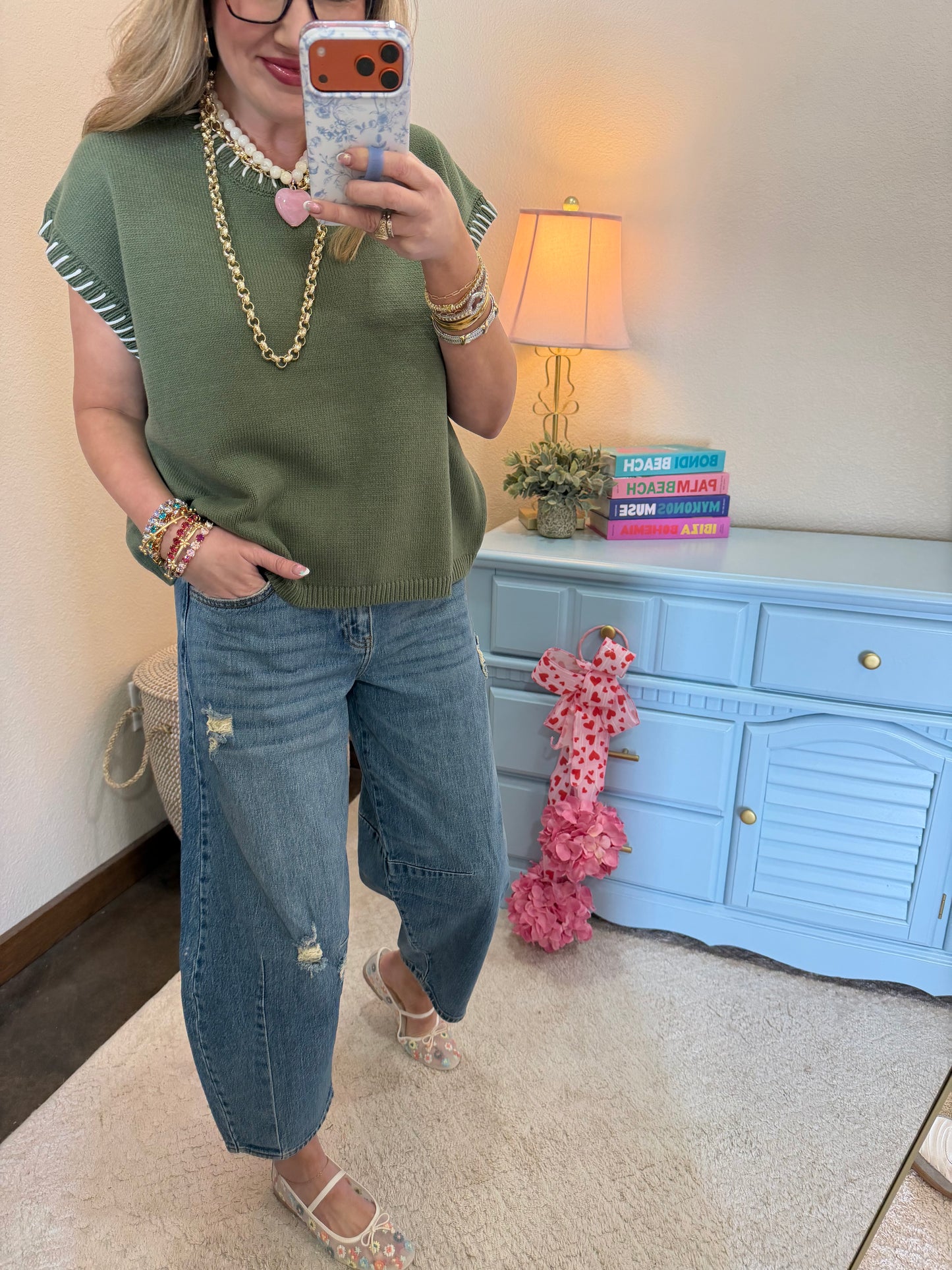 Olive Stitch Detailed Sweater Vest