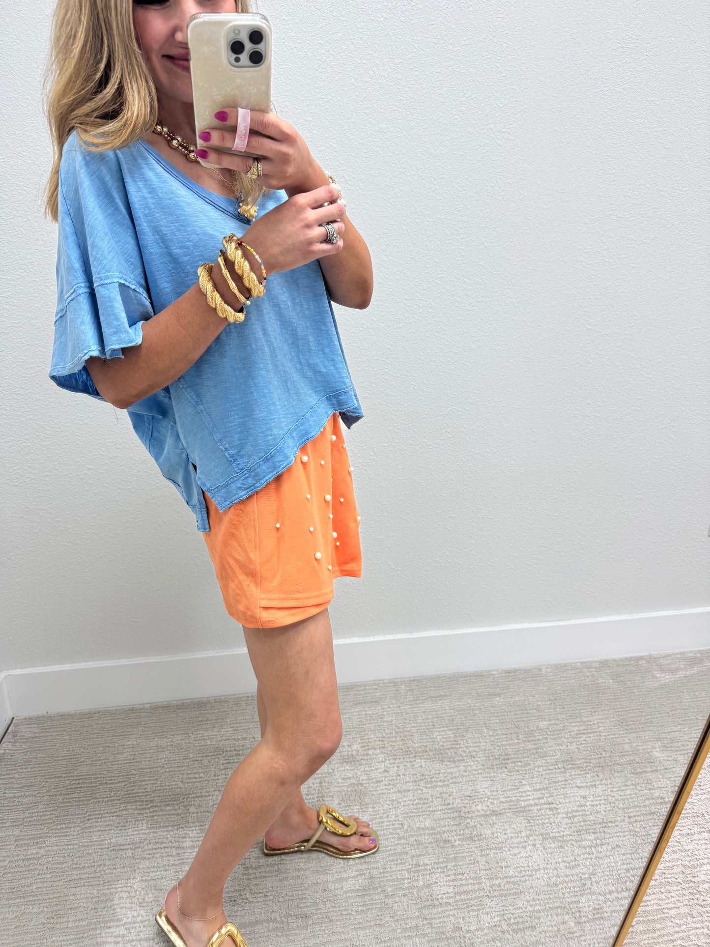 Dusty Blue Asymmetrical Cropped Top