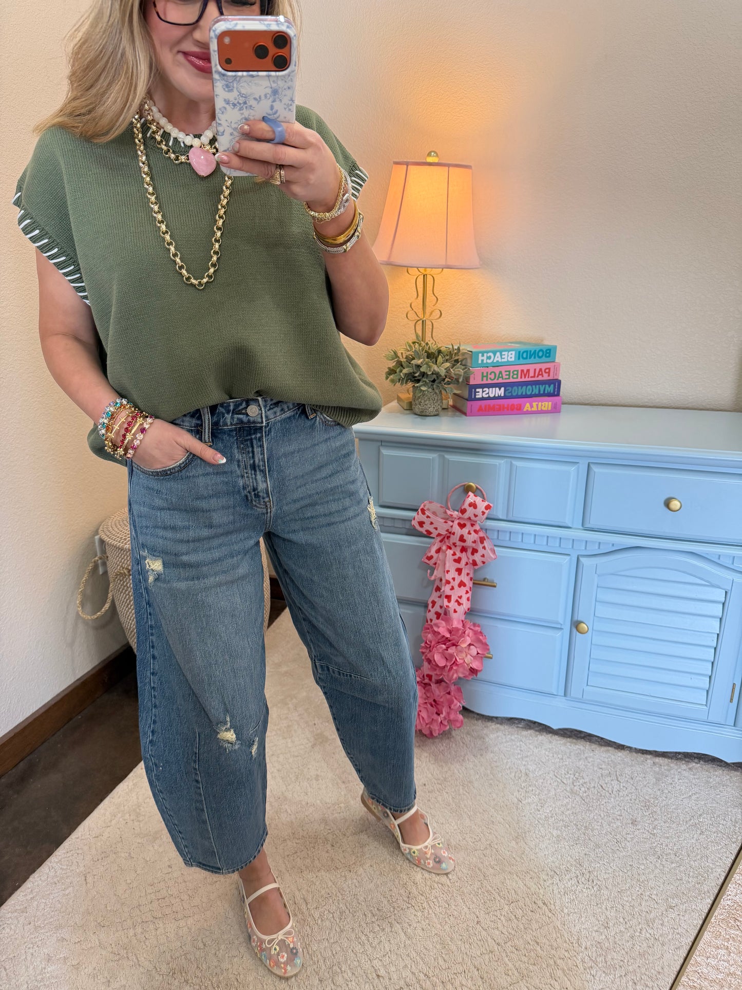 Olive Stitch Detailed Sweater Vest