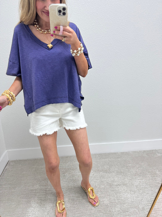 Indigo Asymmetrical Cropped Top