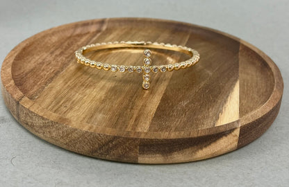 Gold Diamond Cross Cuff Bracelet