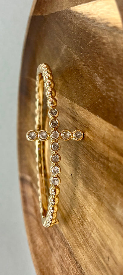 Gold Diamond Cross Cuff Bracelet
