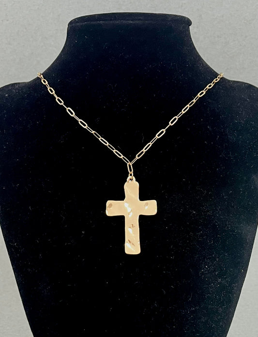 Dainty Hammered Cross Necklace (Silver and Gold)