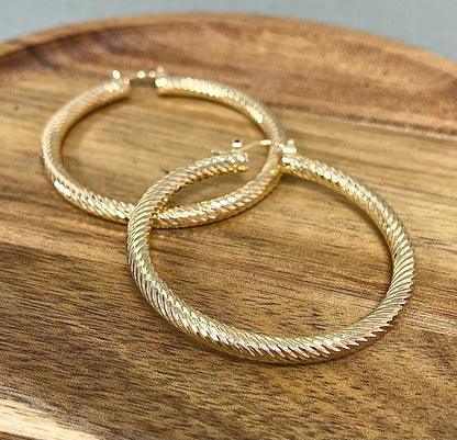 Gold Dipped 50MM Twisted Hoops