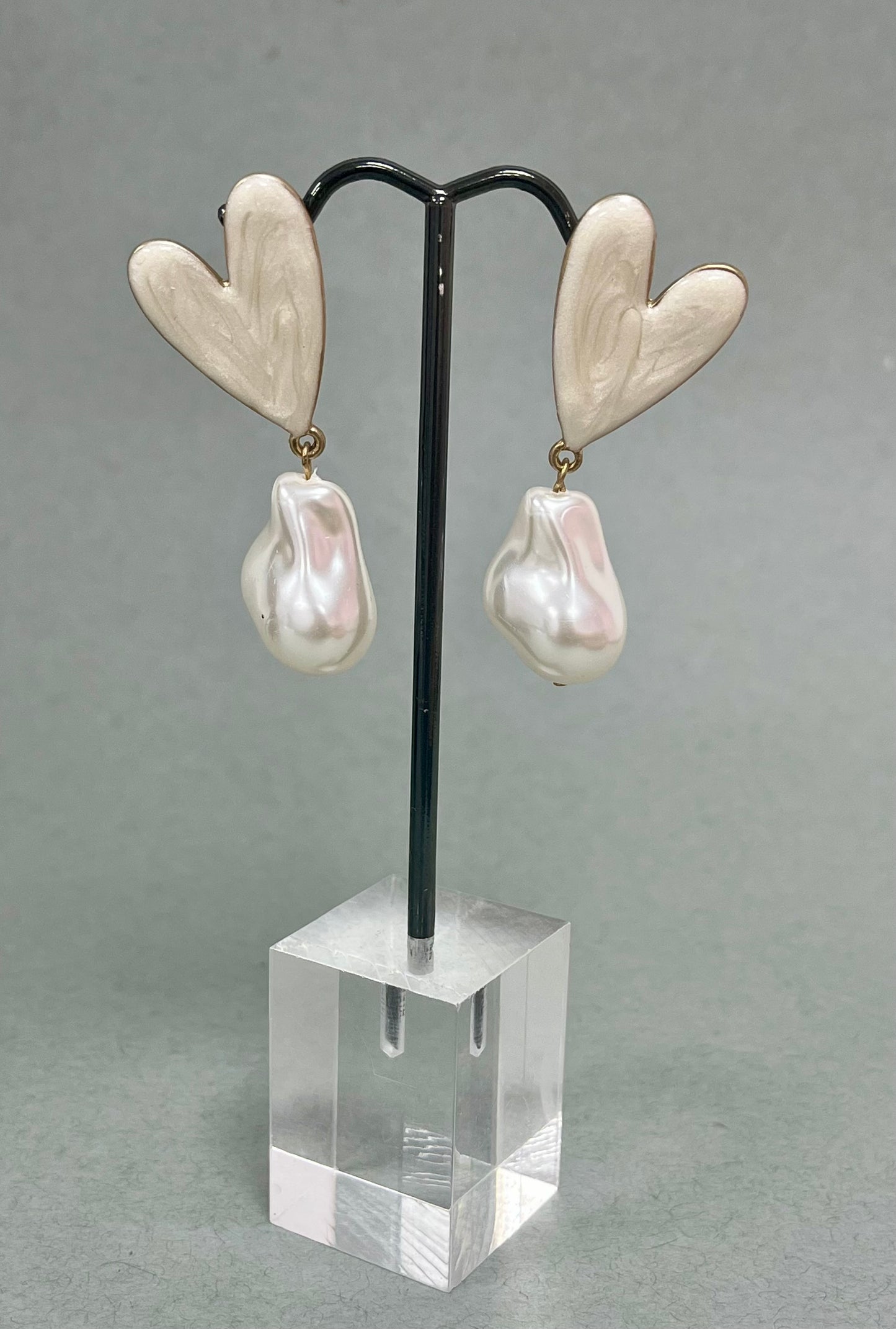 Pearl Heart Drop Down Earrings