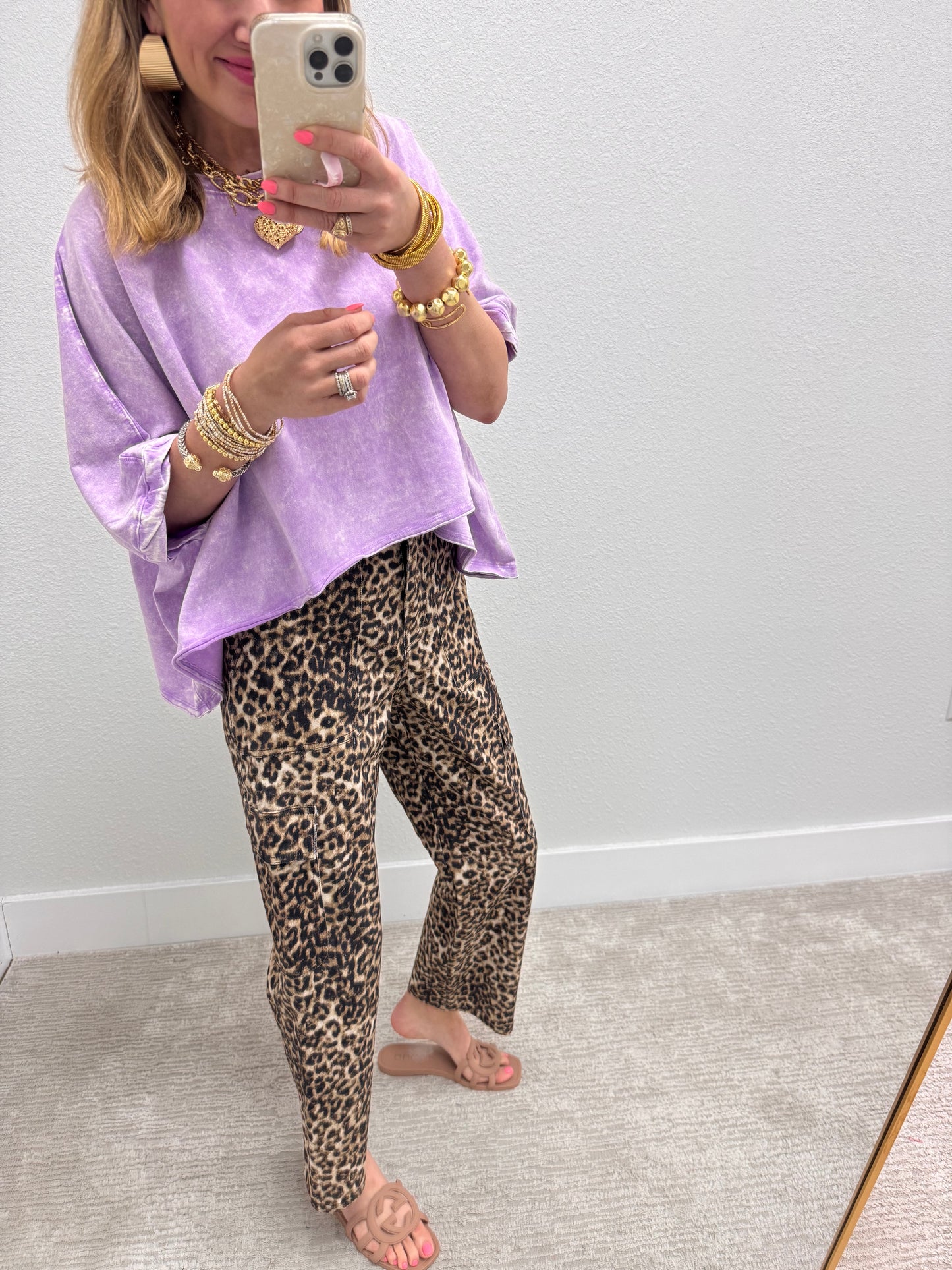 Leopard Cropped Cargo Jeans