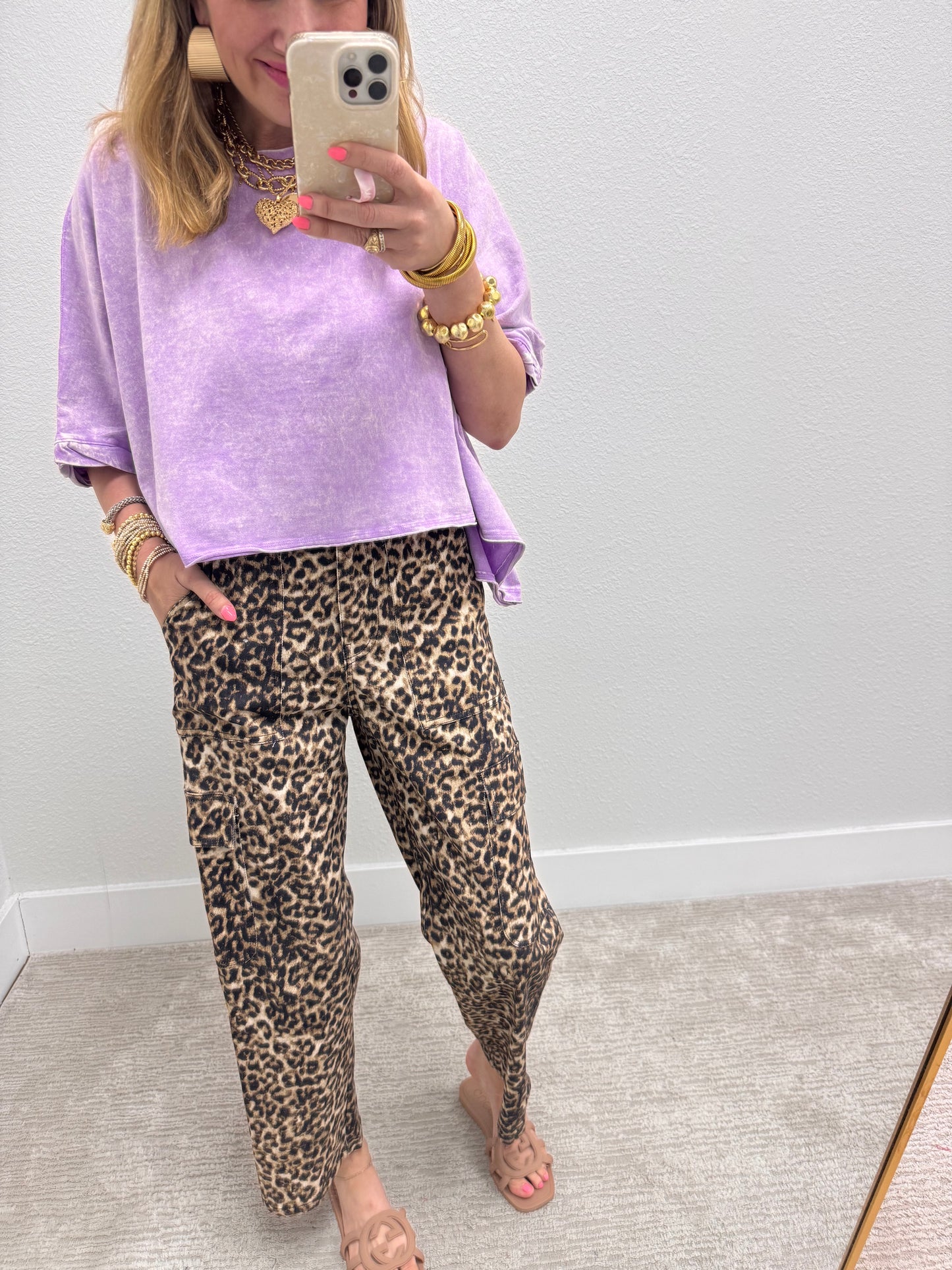 Leopard Cropped Cargo Jeans