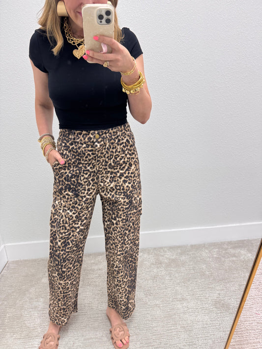 Leopard Cropped Cargo Jeans