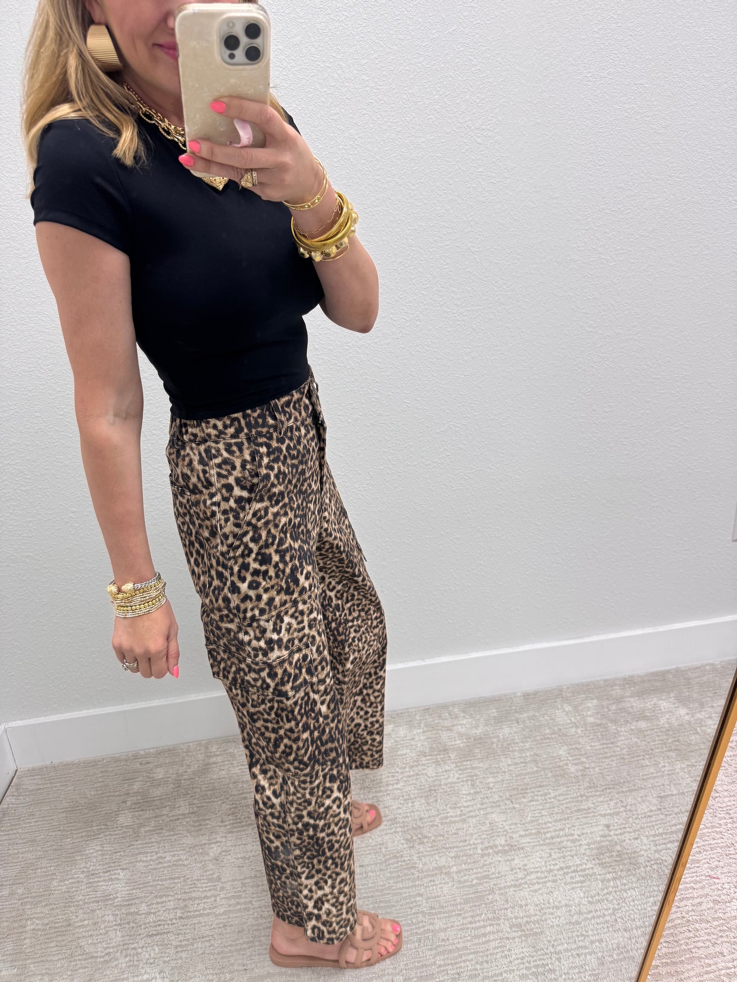 Leopard Cropped Cargo Jeans