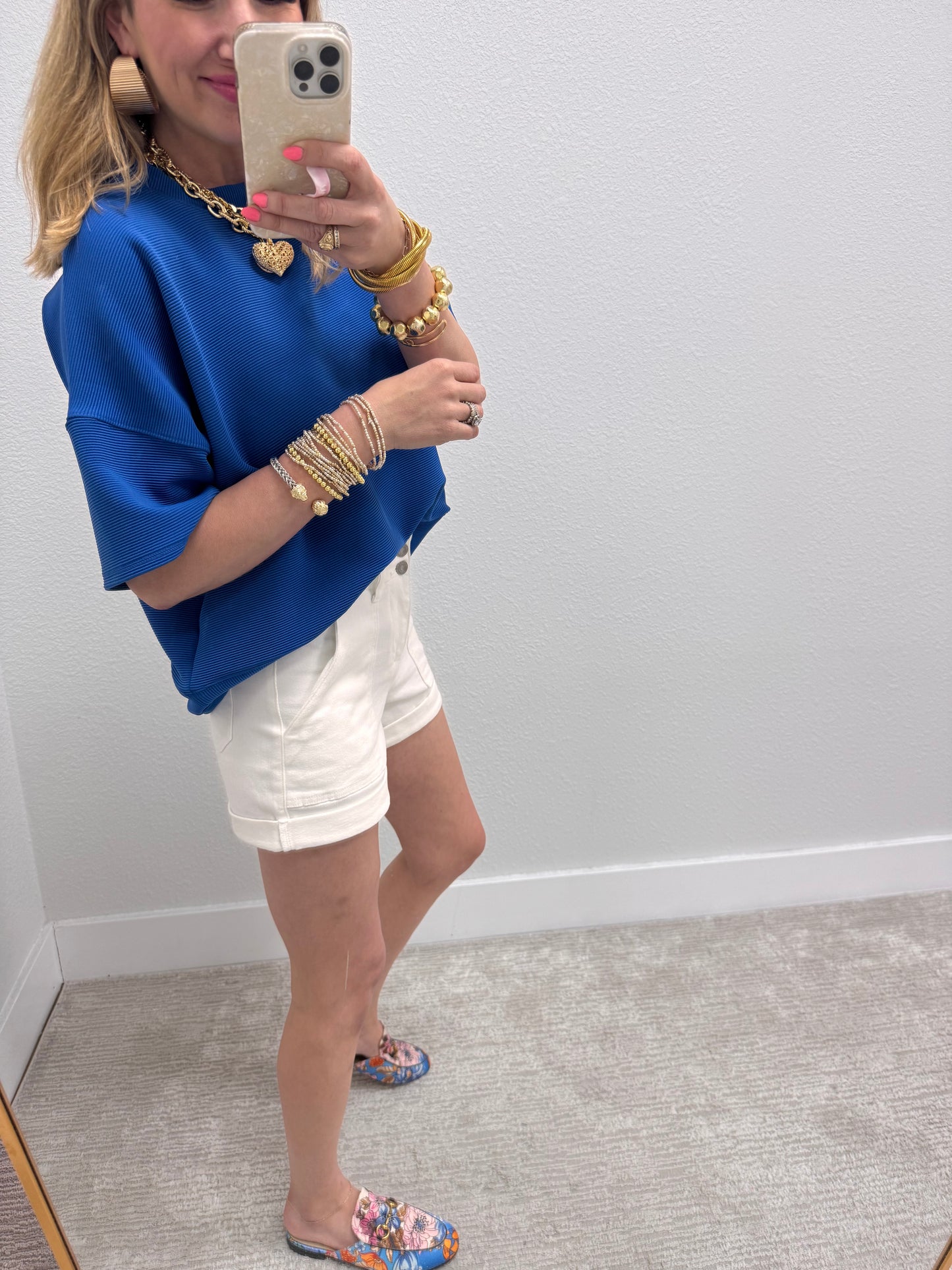 Royal Blue Ribbed Band Bottom Half Sleeve Top FS