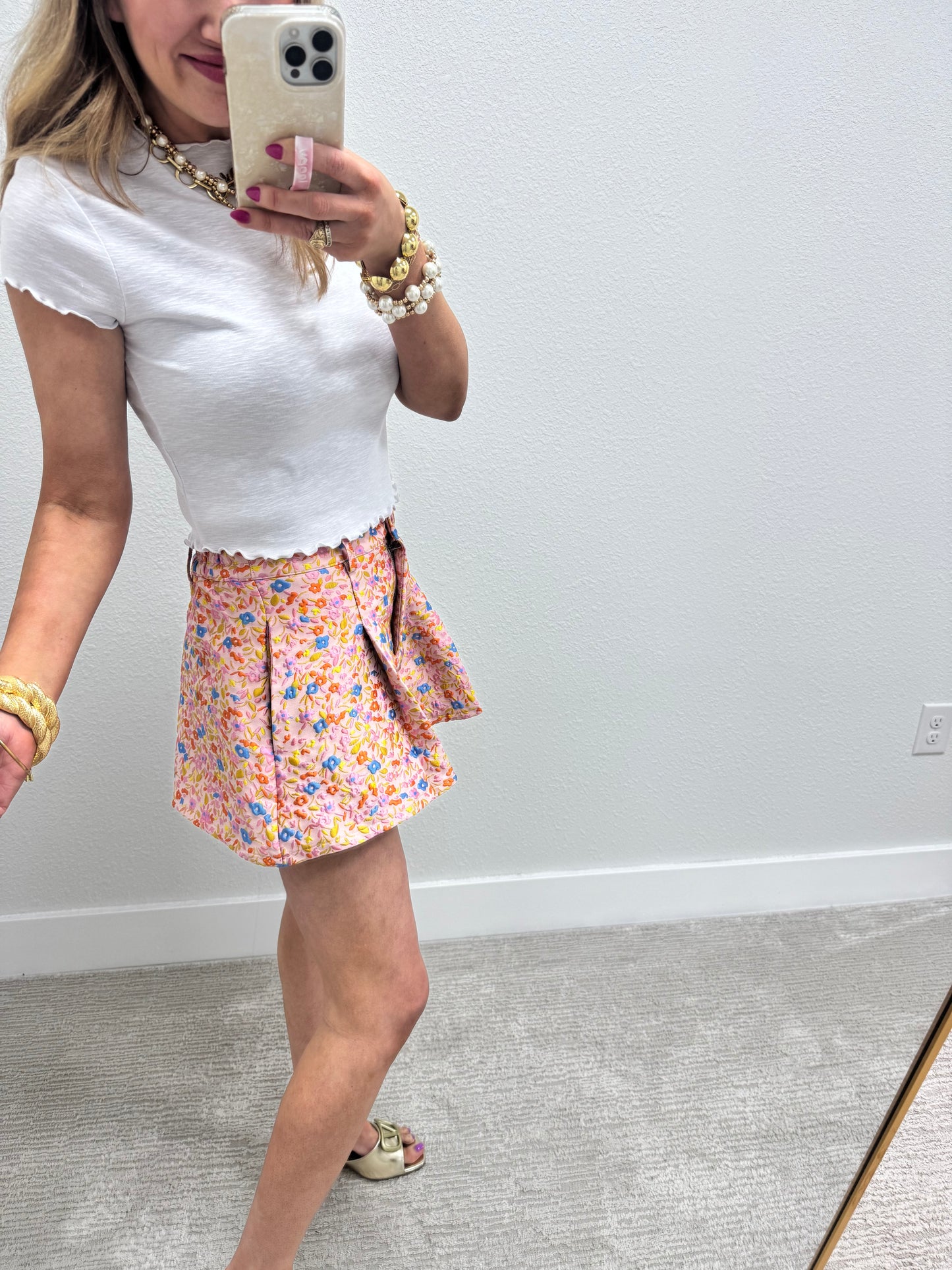White Cotton Lettuce Trim Crop Short Sleeve FS