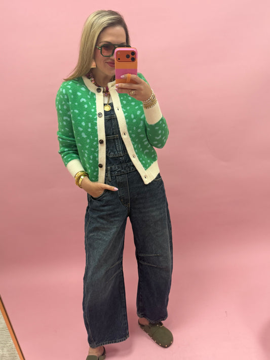 Green Fawn Pattern Sweater Cardigan