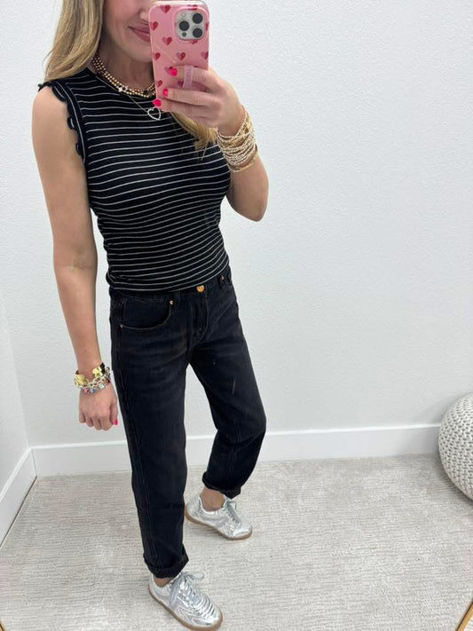 Black Mid Rise Straight Jeans