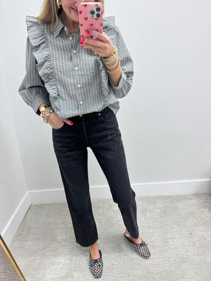 Black Mid Rise Straight Jeans